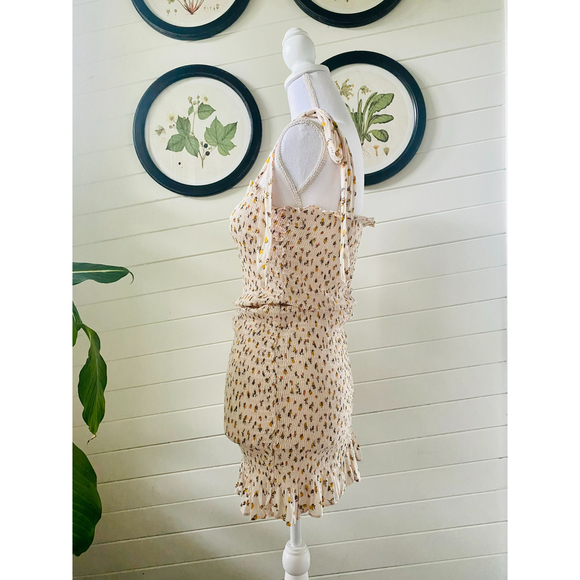 Free People Bella Smocked Slip Dress Cream Floral Size L Dress or Nightgown - Picture 4 of 6